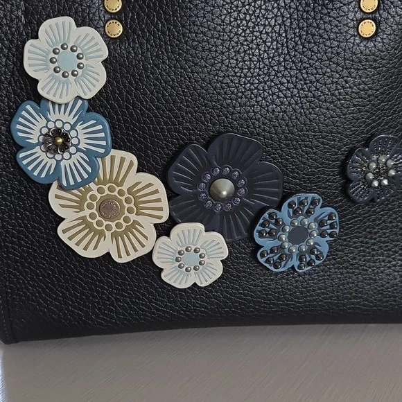 COACH Rogue 25 Black Tea Rose Leather Crossbody Bag - Picture 4 of 16